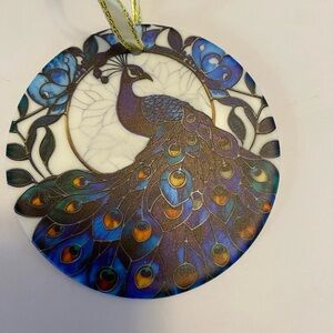 Christmas tree ornament Peacock Multi Color Feathers Stained glass Style NIB
